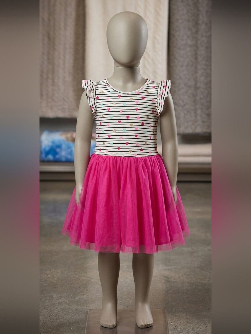 Isaac Mizrahi Girl's Hot Pink Tulle Skirt Striped Heart Dress